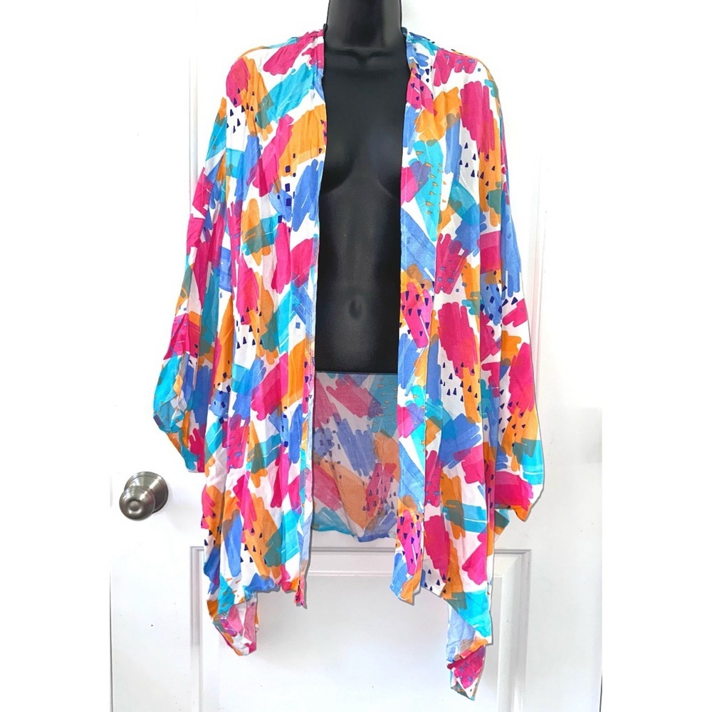 Dear Scarlett Colorful Abstract Print Kimono Shawl